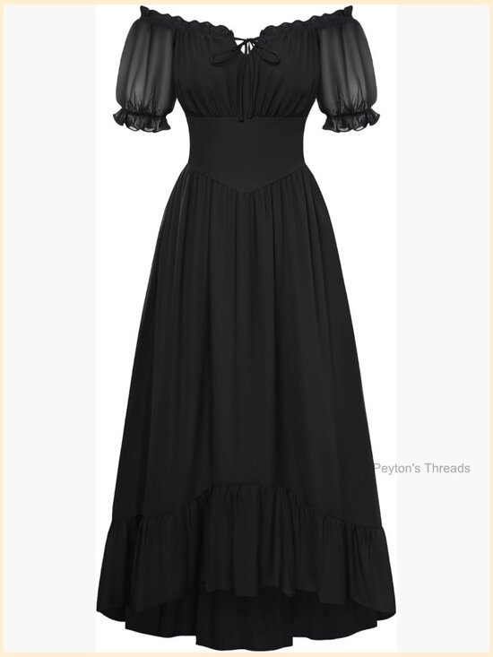 Dresses & Skirts - Off Shoulder Puff Sleeve Smocked Waist Tiered Long Maxi Dress Chiffon